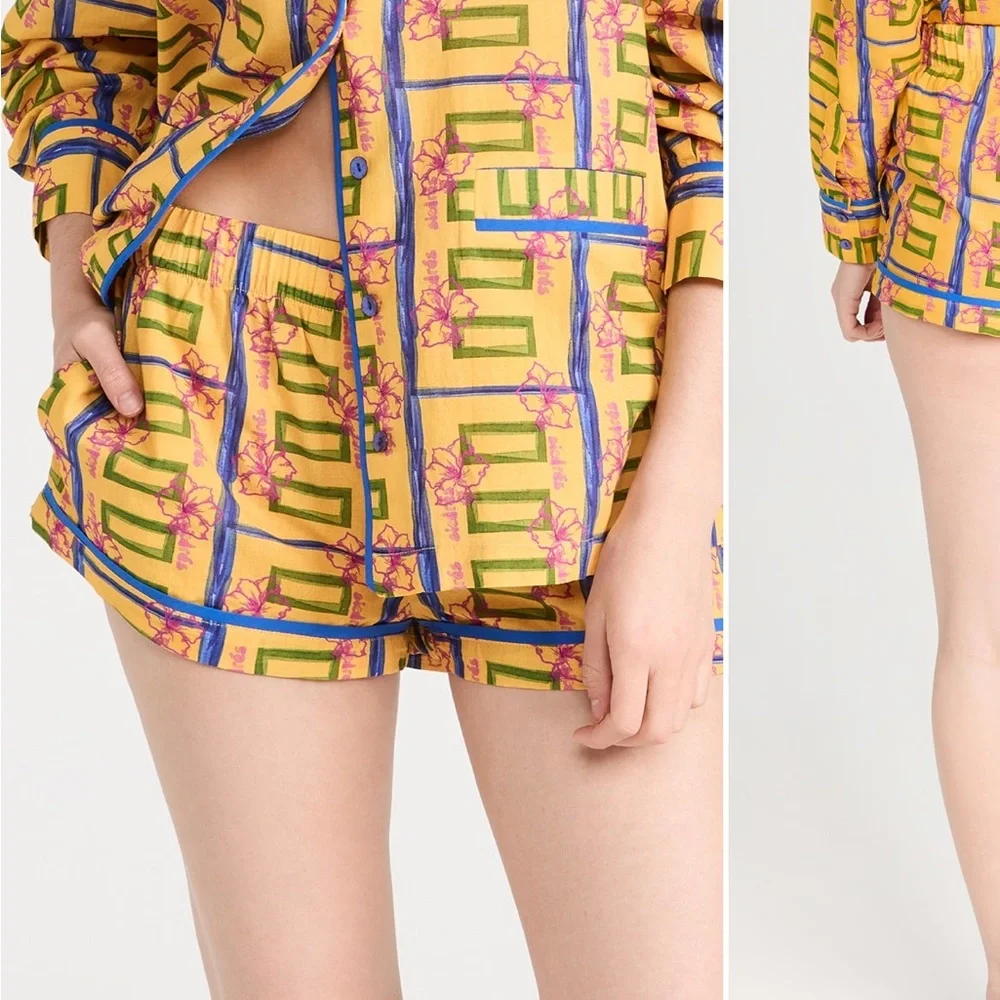 SIEDRES Yellow and Blue Patterned Women Shorts - Picture 5 of 8